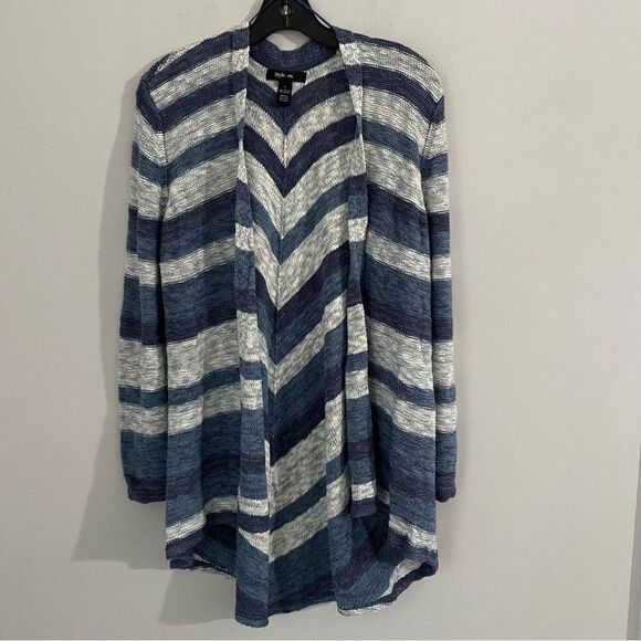 Style & Co. Women’s Open Front Long Sleeve Striped Blue Cardigan Sweater size L - Picture 1 of 3